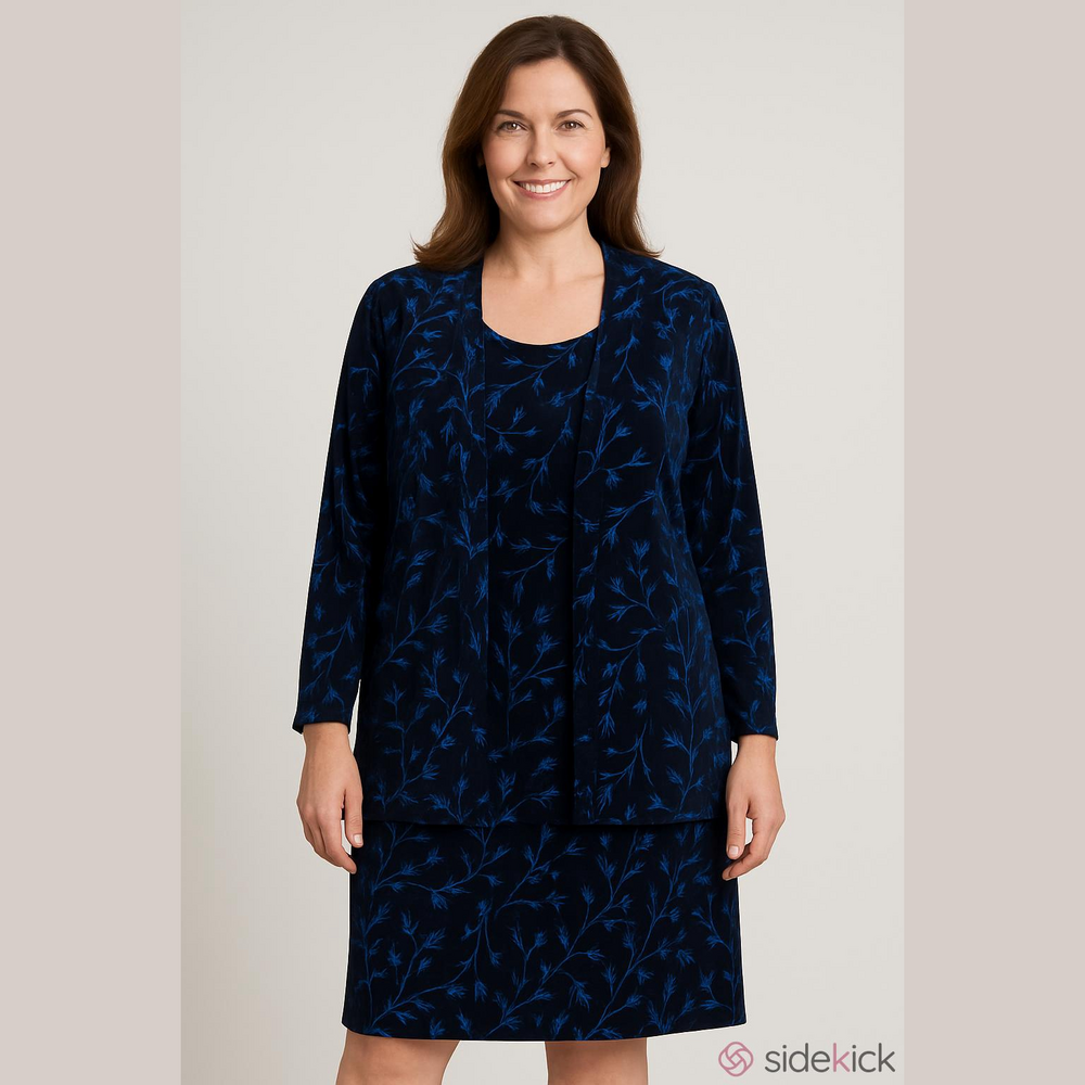 Alfred Angelo Velvet Dress Jacket Set Navy Blue Floral Occasion Party